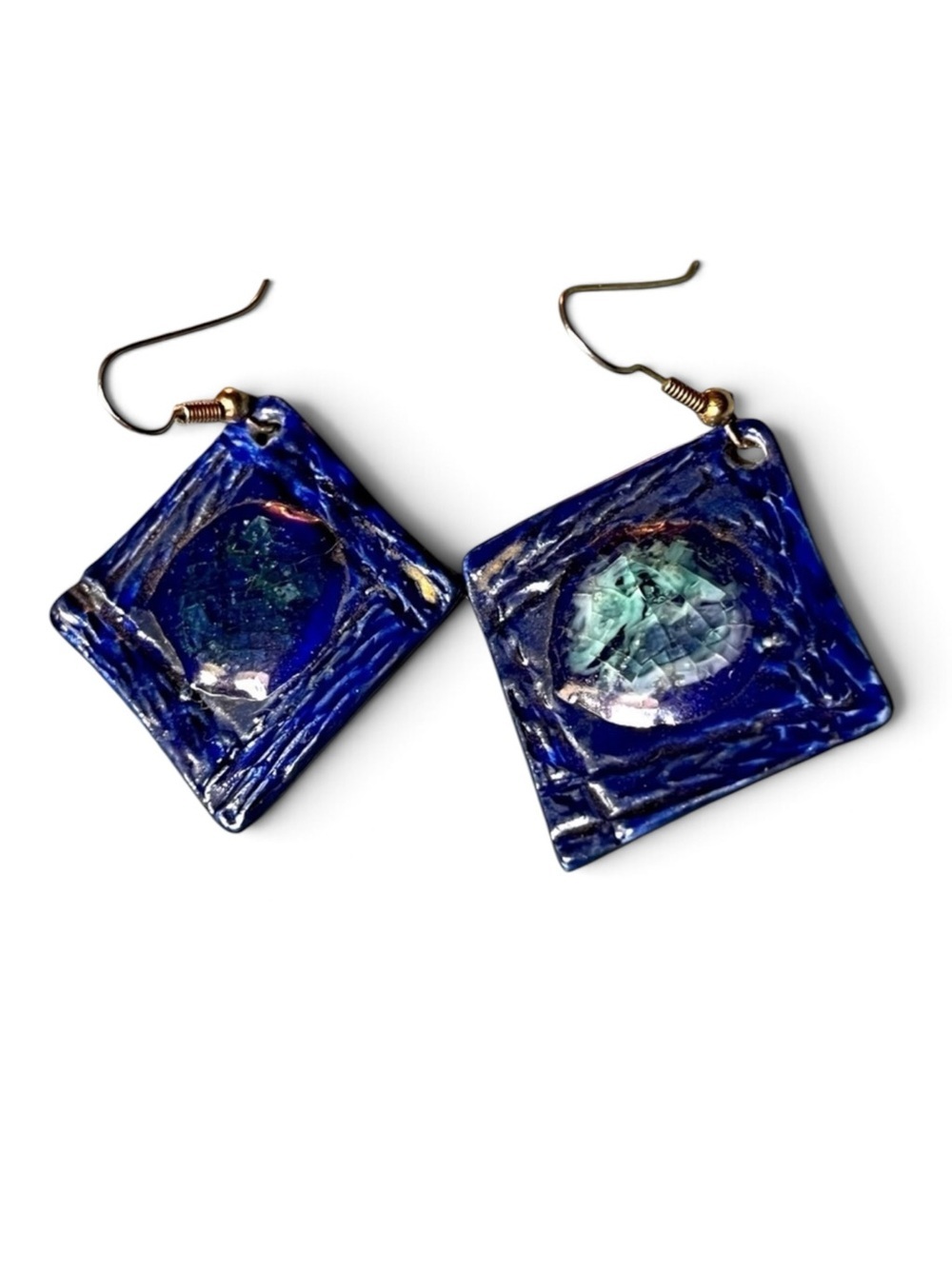 Clay Blue Enamel Painted Handmade Earrings